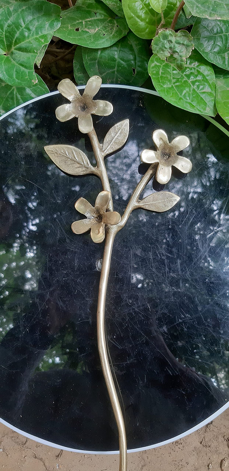 Brass Leafy with Flower for Home Decor Item Collectible Handicraft Art, Yellow, 4 x 0.8 x 11 Inch (L x W x H)