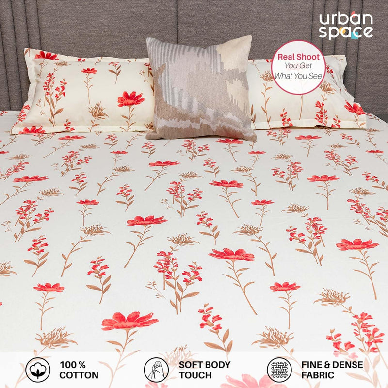 Urban Space Serene 200 TC 100% Cotton Bedsheet for King Bed, Cotton King Bedsheet with 2 Pillow Covers (Orchid Blooms - Pink, Size 108 x 108 inches)