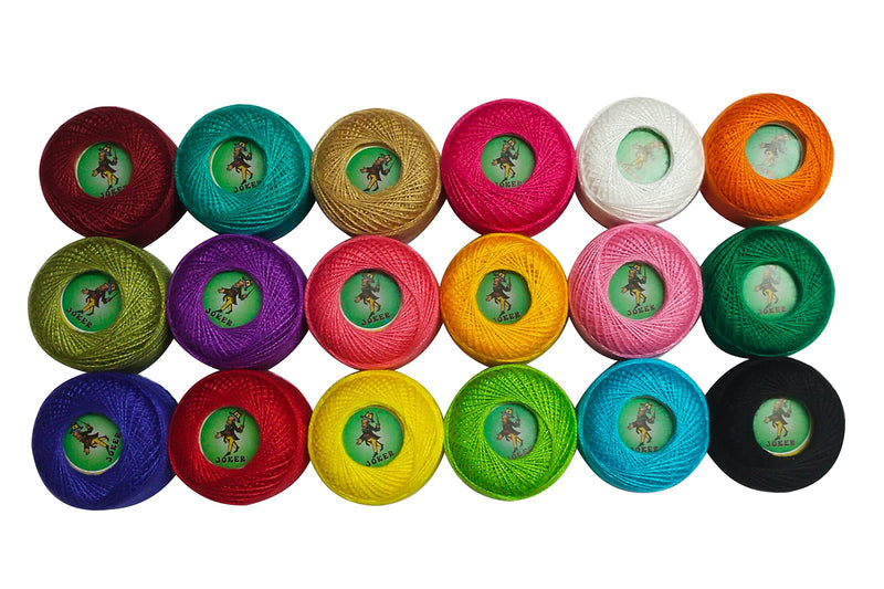 Cotton Thread Soft and Shine ball for Embroidery, Crochet Knitting, Weaving and Craft Making 14 Gram,1 Ball 40 To 45 Mtr ,6 strand Pack of 18 Color 18 Pcs.