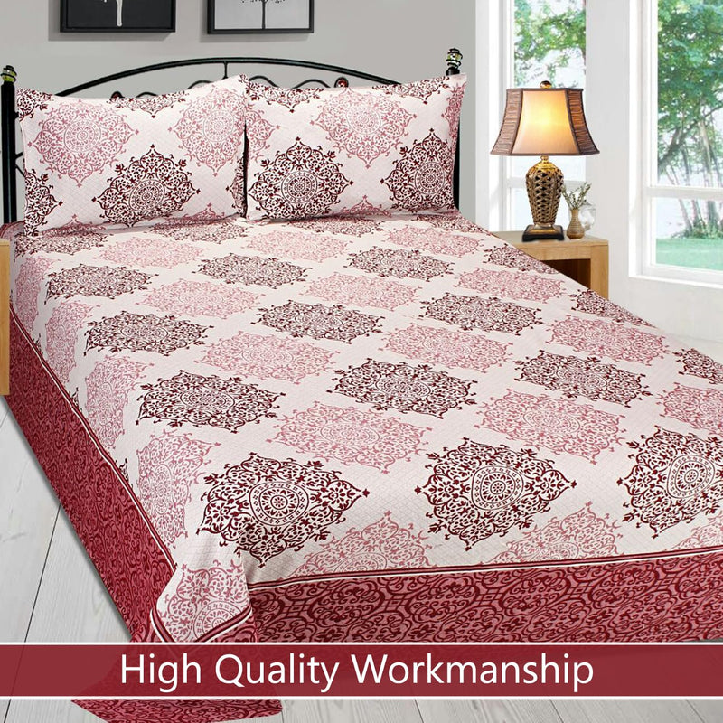 Fresh From Loom Cotton 300 TC Reversible 1pc Double Bed Bedsheet with 2 Pillow Cover (Maroon_Double Bed)