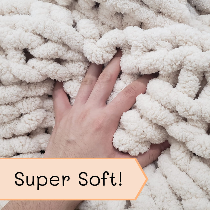 Adyrescia Chunky Knit Blanket Throw | 100% Hand Knit with Jumbo Chenille Yarn (30"x40", Cream White)