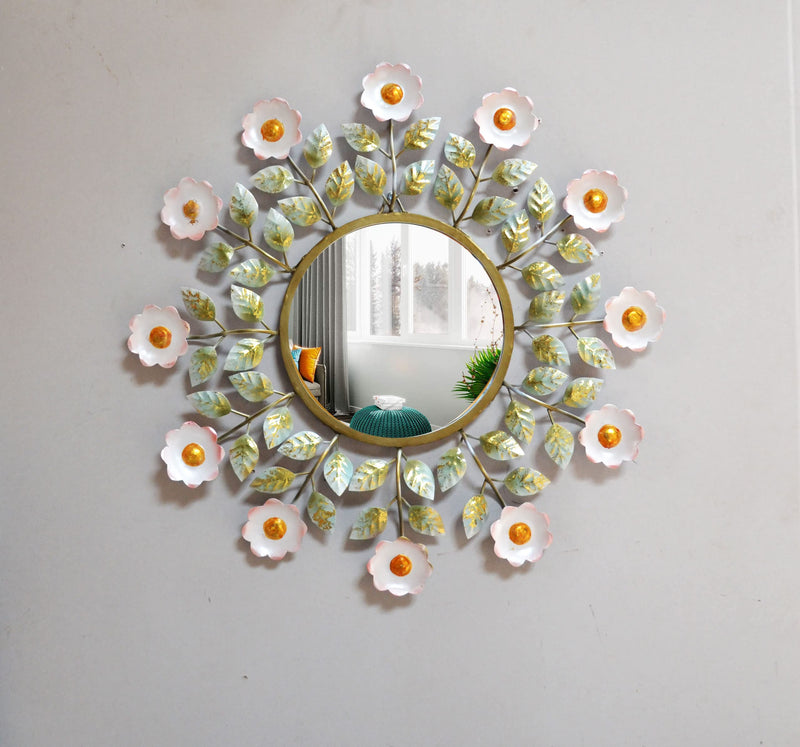 CraftVatika Metal Floral Design Wall Mirror for Living Room or Bathroom