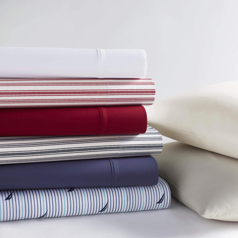 Nautica Stripe Cotton Percale Sheet Set, King, Coleridge Red