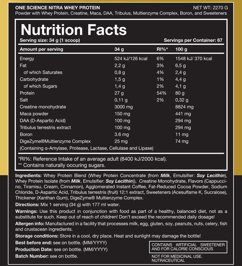 One Science Nutrition (OSN) Nitra Whey - DAA, Tribulus Terrestis, Maca powder and Boron & Creatine Monohydrate | 27g Protein, 3g Creatine, 5.2g Glutamine, 6.6g BCAA - 5lbs - Chocolate Brownie