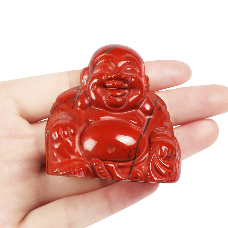 Artistone 2" Red Jasper Crystal Laughing Buddha, Healing Red Jasper Crystal Hand Carved Gemstone Crystal Buddha Statue Collection with Gift Box