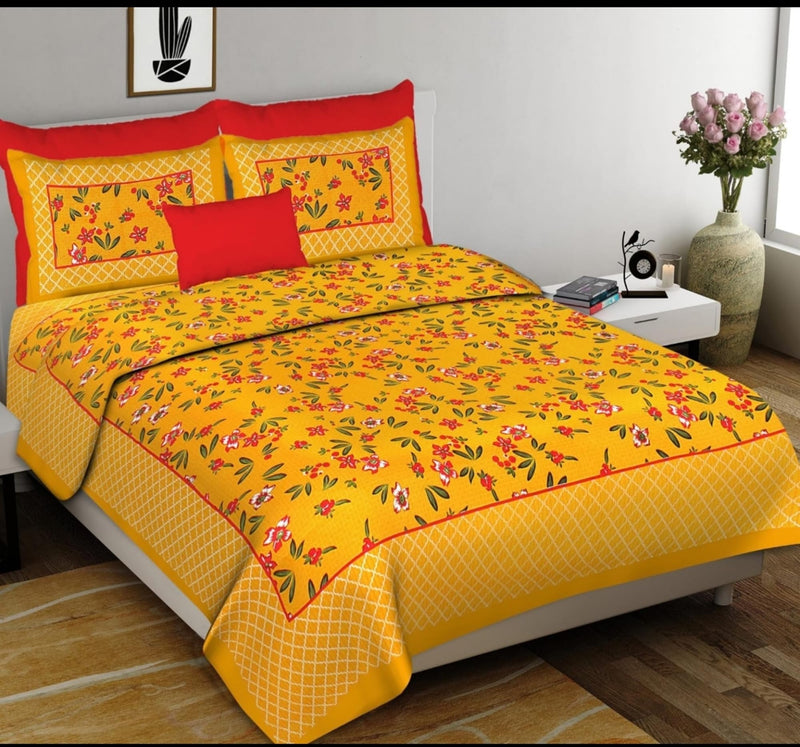 FABRIKO Cotton Comfort Rajasthani Jaipuri Traditional Floral Printed Double Size Double Bedsheet with 2 Pillow Covers (Multicolour, 90 x 100 inch) e10