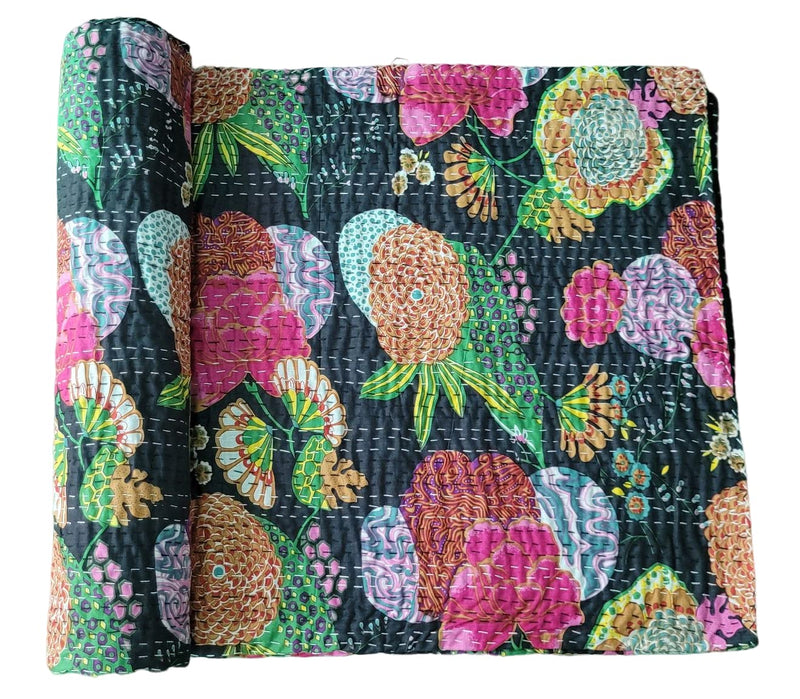 TI AMO Fruit Printed Cotton Jaipuri Kantha Quilt/Bedsheet/Throw Blanket (60x90 Inches, Multicolour)