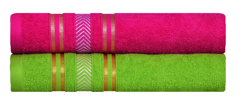 DIVINE OVERSEAS Premium Elegance 100% Cotton/Soft/Highly Absorbent / 450 GSM / (Big Men Bath Towel 30" x 60 Pack of 2, Natural Green & Romantic Fuchsia)