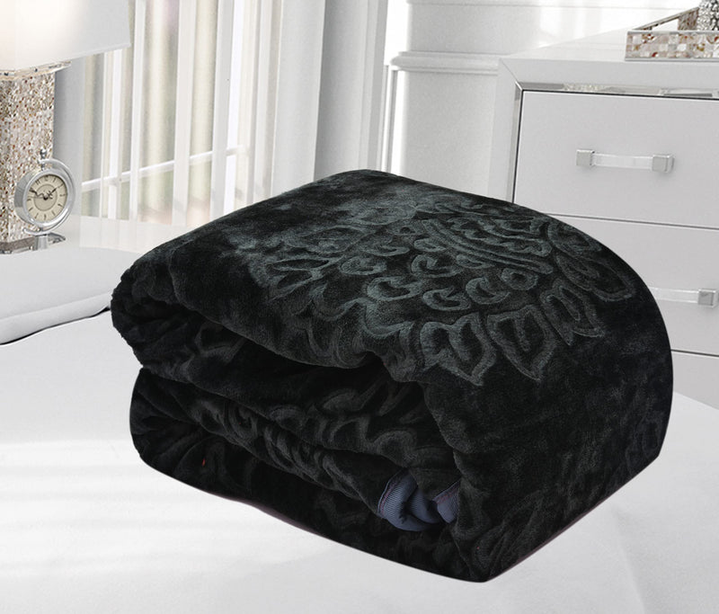 SPANGLE Floral Self Warm Soft Luxurious 360 TC Mink Single Bed Blanket (Dark Grey)