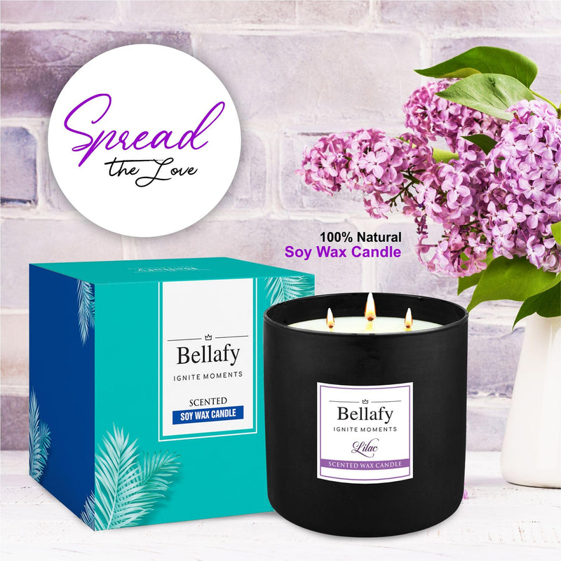 Bellafy 3-Wick Lilac Scented Soy Wax Candle | Burns 40 Hours | Eco-Friendly Luxury for Healthier Homes | Captivating Aromas | Zero Petro Carbon | Natural Beauty & Blissful Fragrances