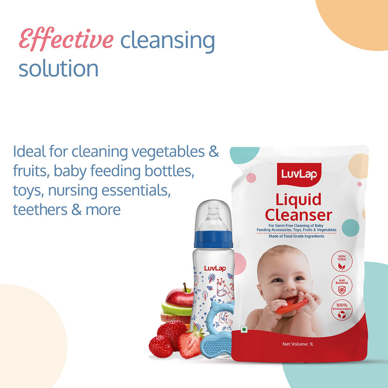 Luv Lap Liquid Cleanser Refill, Anti-Bacterial, Food Grade, For Baby Bottles, Accessories And Vegetables, 1000ml (Clear)