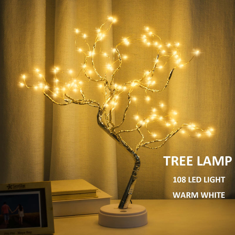 PXB Glowtronix Tabletop Bonsai Tree Light With 108 Led Copper Wire String Lights,Diy Artificial Tree Lamp,Battery/Usb Operated,For Bedroom Desktop Christmas Party Indoor Decoration Lights(Warm White)