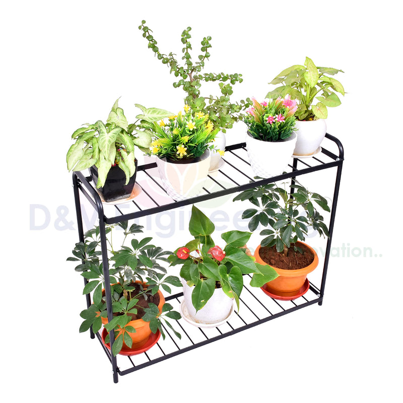 D&V ENGINEERING - Creative in innovation Metal 2-Tier Indoor Outdoor Multipurpose Plant Stand Rack, Flower Pot Display Shelf, 32.25" Wide, 26.8" Height - Black