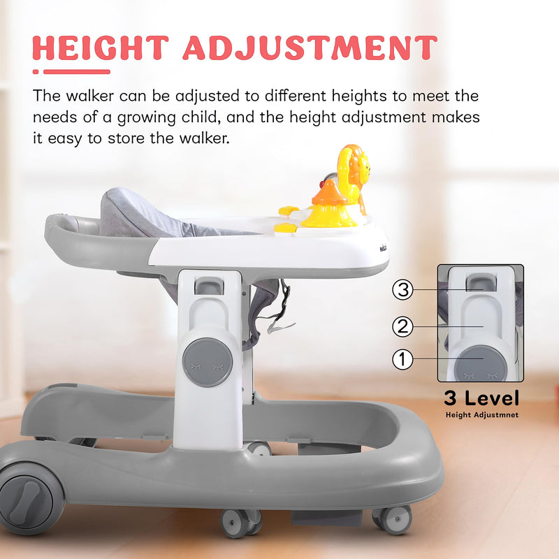 Baybee Astro 2 in 1 Baby Walker with 3 Adjustable Height & Wheel Lock | Round Activity Push Walker for Baby with Musical Toy Bar | 6-18months Kids Boy Girl (Grey)