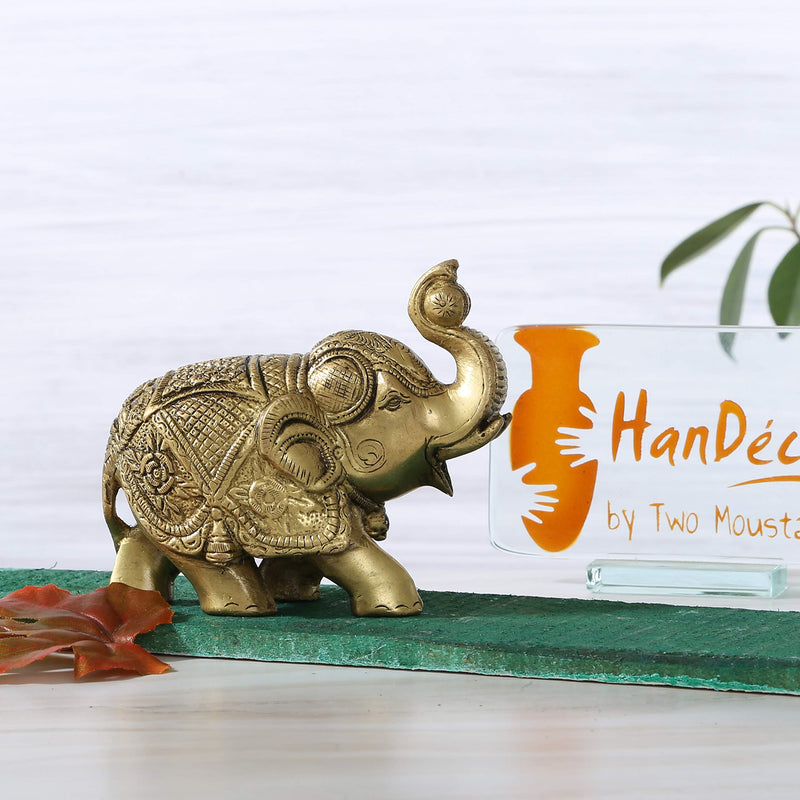 Two Moustaches 5 Inches Maharaja Elephant Design Brass Elephant Showpiece, Brass Elephant Statue, Housewarming Gifts, Souvenirs Gifts from India, Elephant Showpiece for Home/Office, Pack of 1