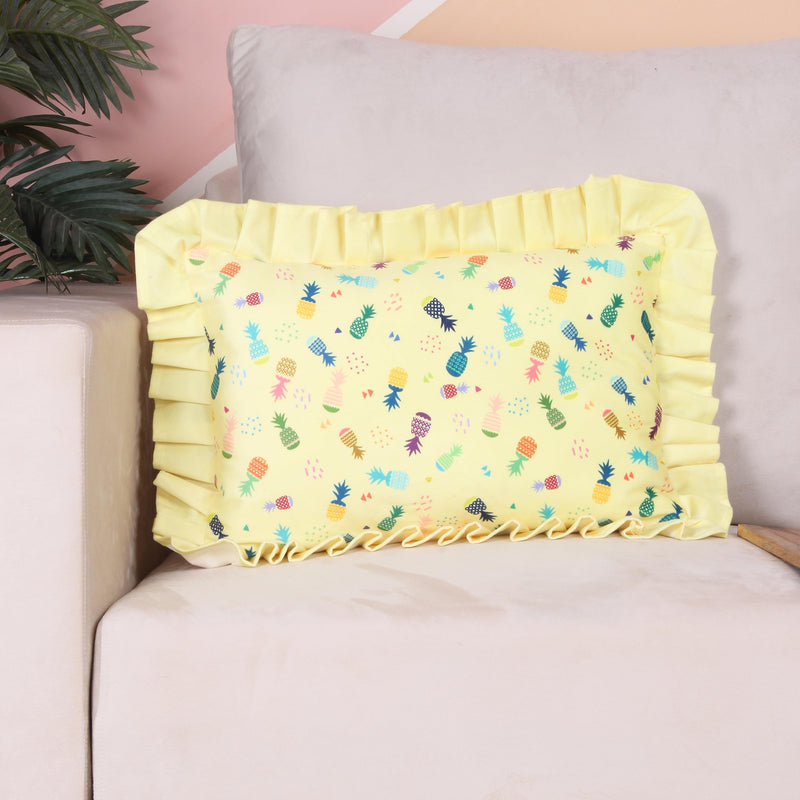 STITCHNEST Pineapple Paradise Frill Printed Cushion (12 X 18 Inches)