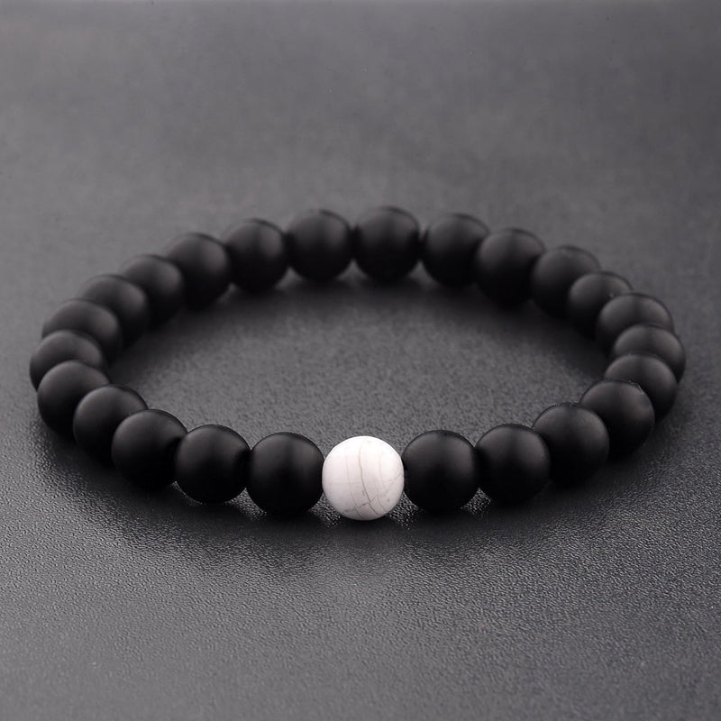 Fashion Frill Stylish Couple Bracelets Black & White Red Natural Stone Onyx Stretchable Wrist Band Heart Magnetic Bracelet For Women Men Boys Girls Love Gifts Friendship Bracelets