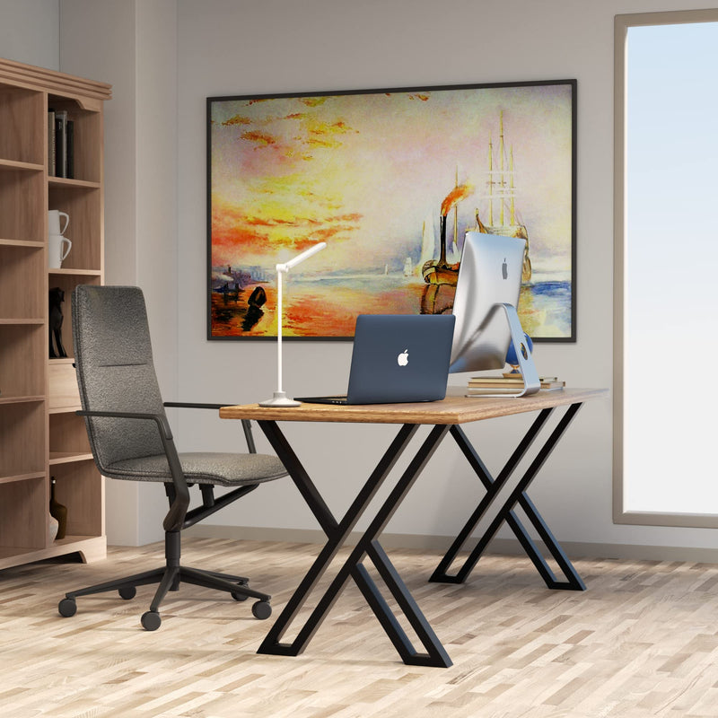 PHWOTAN Metal Table Legs for Table, X-Shaped Industrial Desk Legs 28 Inch, Set of 2 Heavy Duty Furniture Legs for Dining Table, Office Desk, Coffee Table, Console Table(28" H X24 W)