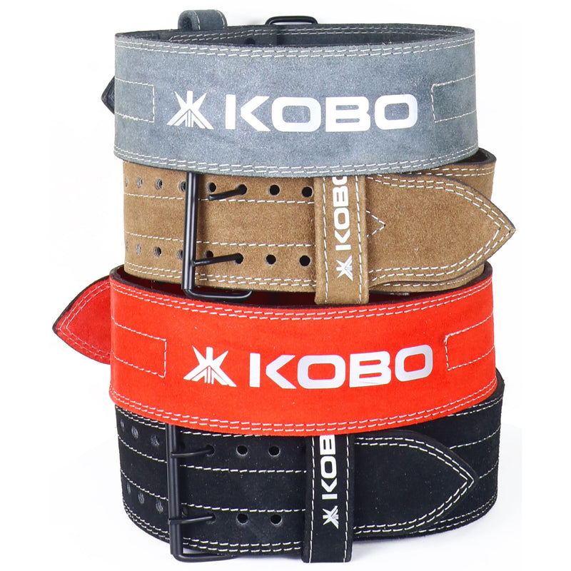 Kobo 6mm Prong Gym Belt For Weight Lifting Fitness, Seude Leather, 4” Wide Back Support, 9 Adjustable Dual Holes, Powerlifting Bodybuilding Deadlift Squat Workout Strength Training, Men Women WTB-23