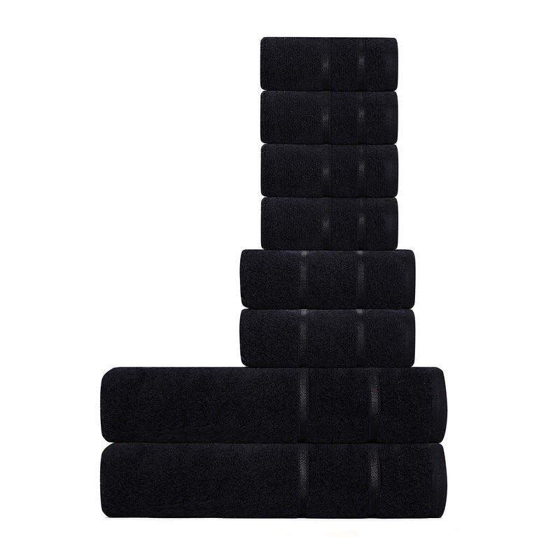 DIVINE OVERSEAS Divine Allure Luxury Zero Twist Naturally Cotton Yarn,Extra Large (8 Pc Towel Set (2 Bath + 2 Hand + 4 Wash), Black)