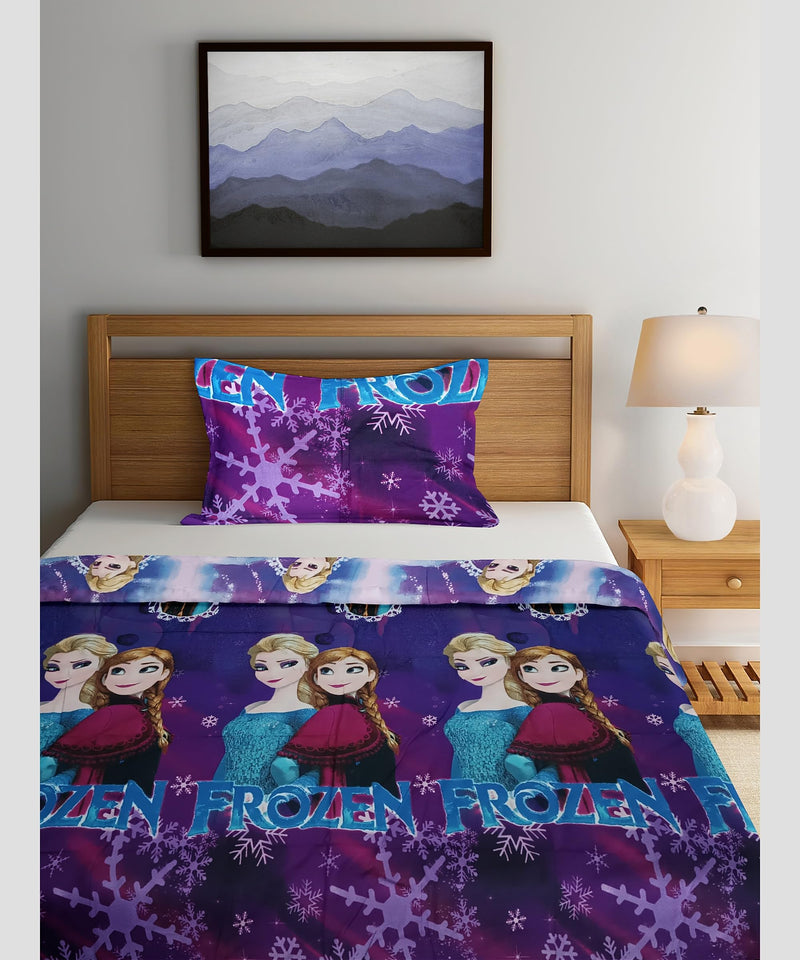 ADVI Kids Cartoon Frozen Design Printed Style Double Bedsheet Set with 2 Pillow Covers, Purple Color