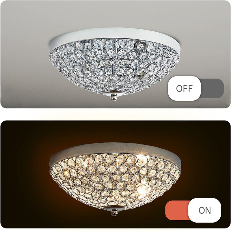 INTERIOR HANDICRAFT 3-Lights Modern Flush Mount LED Crystal Ceiling Light Bowl Shaped Chandelier Jhoomer for Bedroom, Entryway, Hallway, Dining Room - 30 Watts (Stainless Steel)