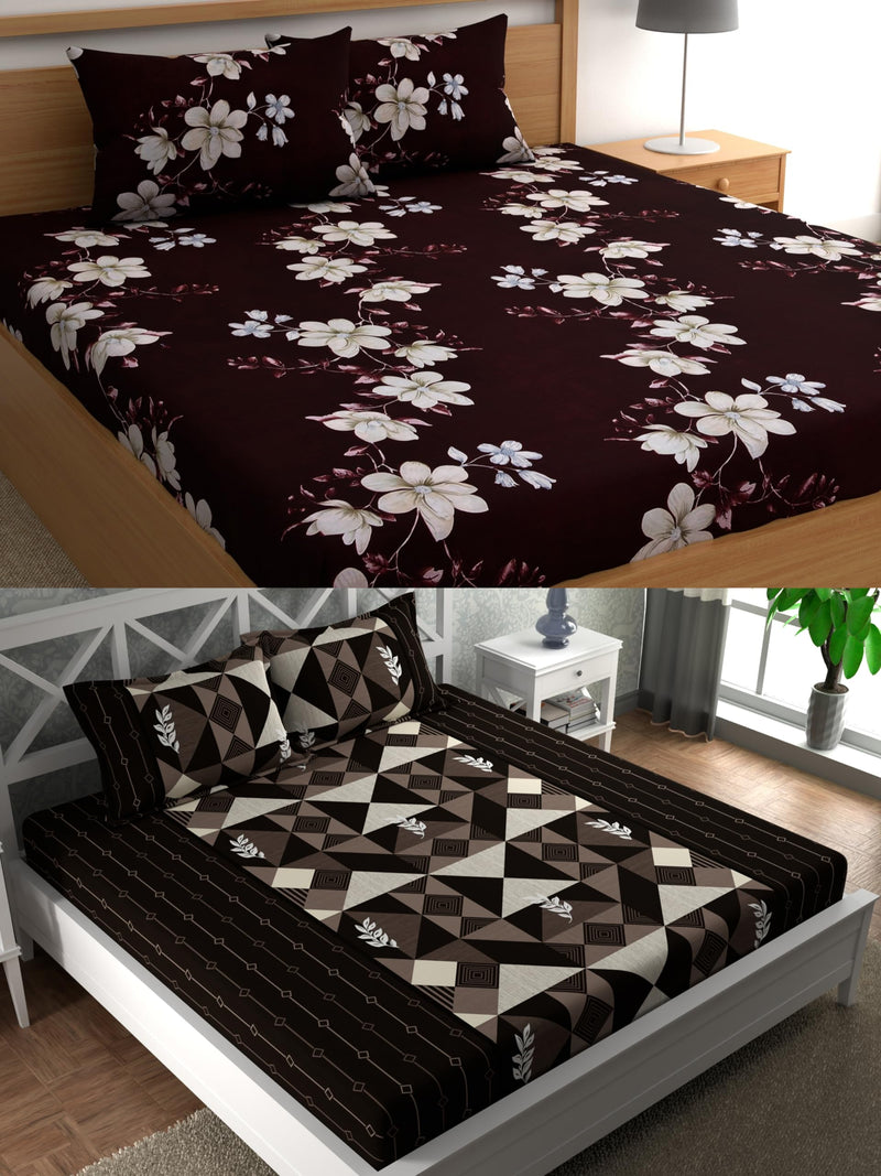 DREAMLET Bedsheet for Double Bed, Double Bedsheet Glace Cotton, Double Bedsheet, Bedsheets Double Bed Size, 160 TC 2 Glace Cotton Bedsheet with 4 Pillow Covers (Brown)