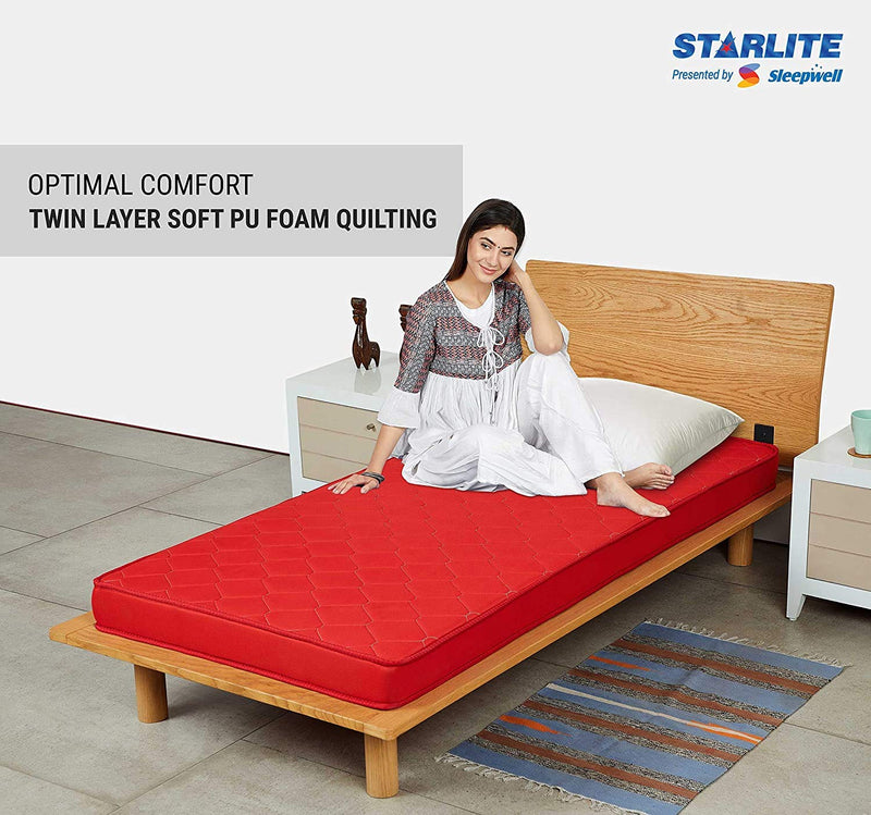 Sleepwell Starlite Mega Extra Firm 4- inch Single Bed Size, Extra Firm- PU Foam Mattress (Red, 72x35x5)