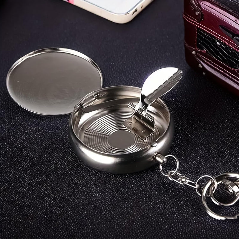 VARIEGA Mini Pocket Stainless Steel Ashtray with Keyring - Portable,Sleek, Compact & Stylish Accessory for Effortless Convenience (1pc)