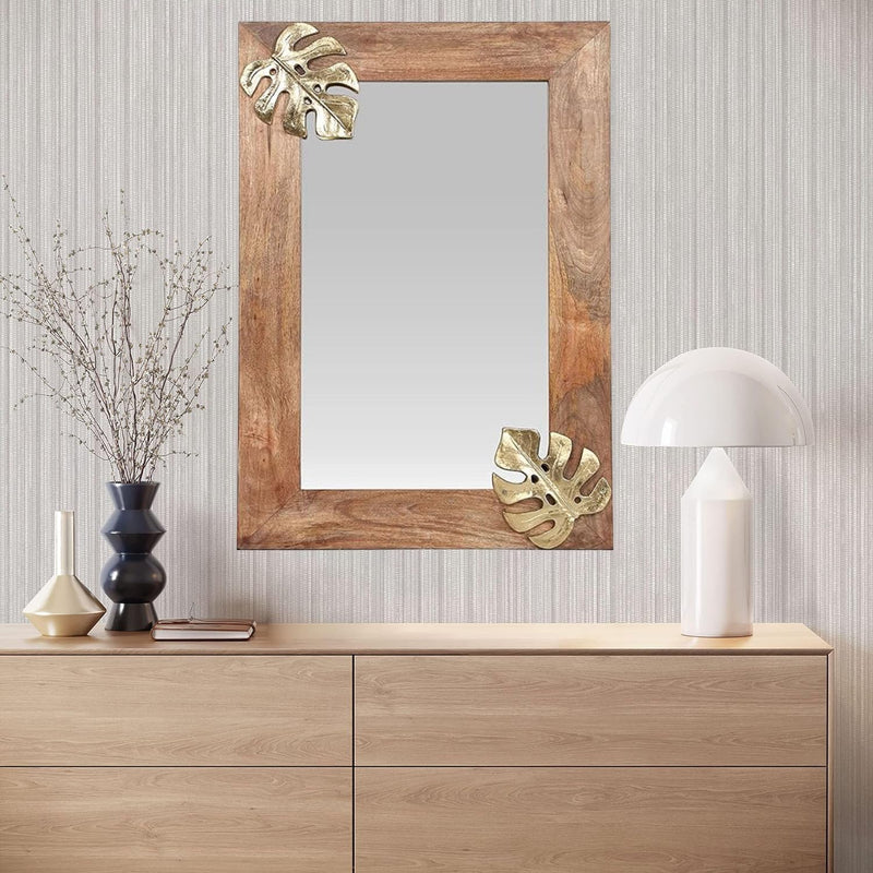 WILDWOOD Mango Wood Wall Mirror | Wall Frame Mirror | Wall Hanging | Mounted | Only Frame with Out Mirror (36"x24")(Brown)