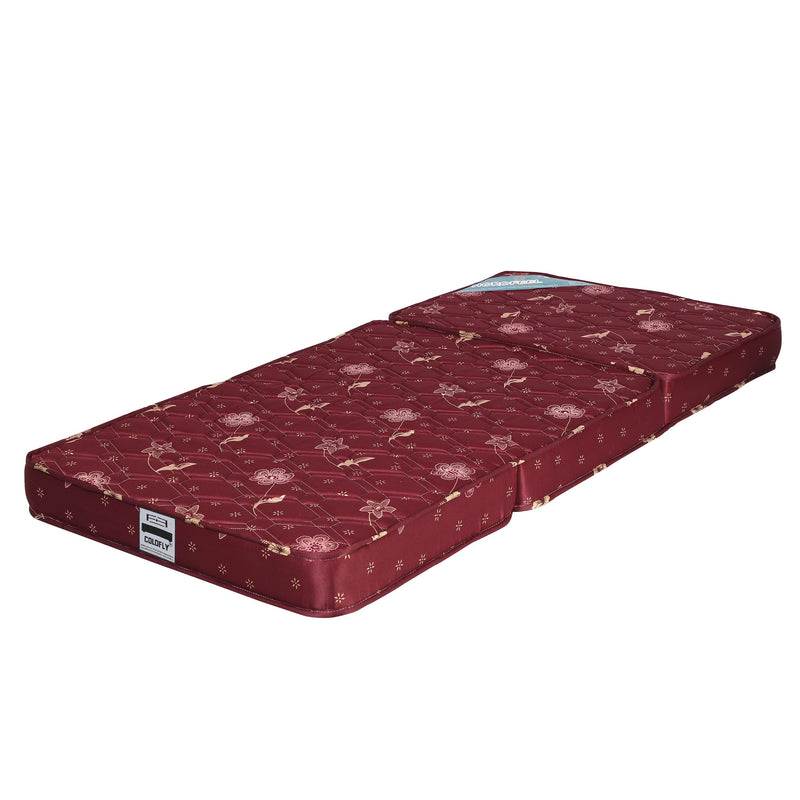 COLOFLY 4 inch Soft Bounce Single High Density PU Foam Foldable Mattress | Bed Cum Sofa Foldable Medium Firm Mattress for Travelling, Maroon (72x35x4 inch, 3 Fold)