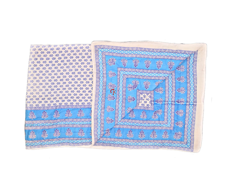 THROW KING Single Bed (Revesible) Rajasthani Organic Cotton Jaipuri Rajai/Razai Blanket Ac Quilt Soft/Cozy Light Weight Rajasthani Traditional Comforter/Dohar/Razai (Blue Pack of-2)