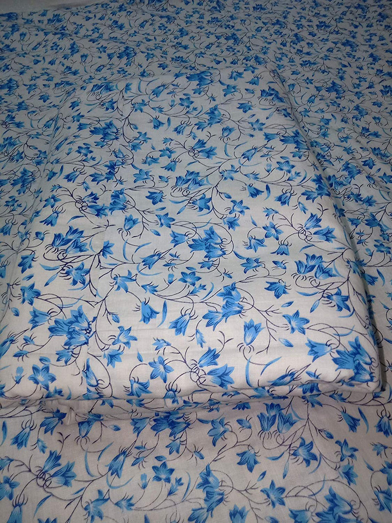 j Shree Summer Special Anti-Pilling Super Soft Cotton Floral Print Double Bed Dohar/ Summer Ac Blanket- Blue Iris Flowers