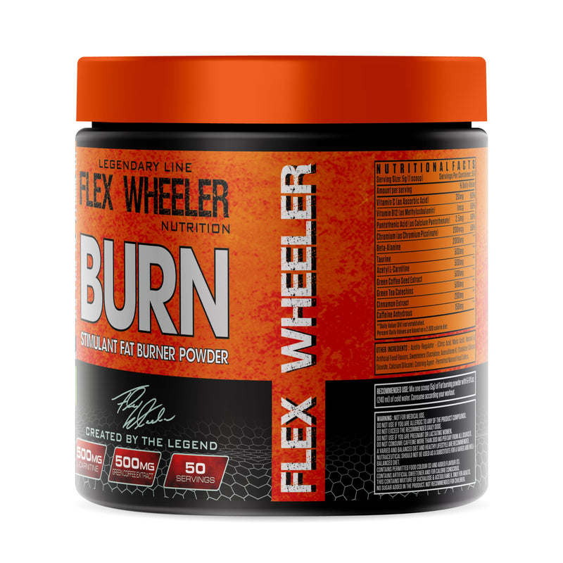 Flex Wheeler Nutrition Burn Fat Burner - 50 Servings (250g) | Thermogenic Weight Management Formula | Green Apple Flavor