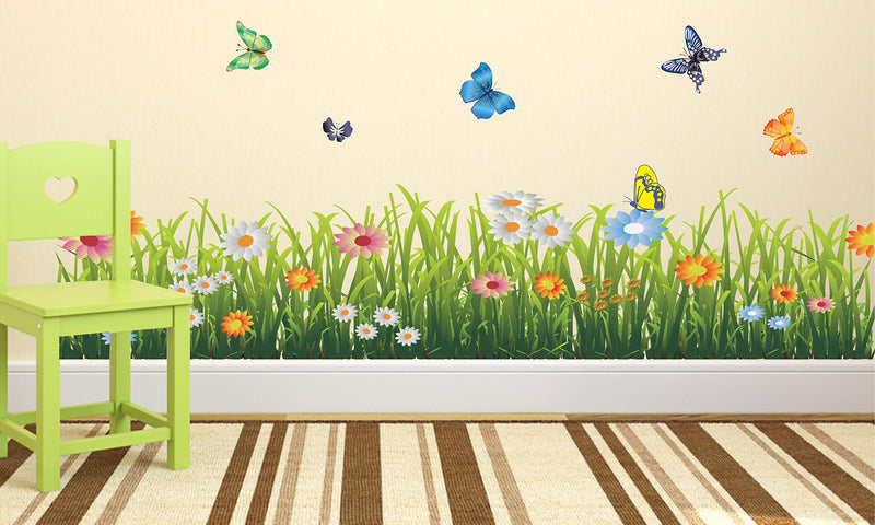 Wallzone Green Grass Medium Vinyl Wallsticker for Home Decoration (110 cm x 60 cm)