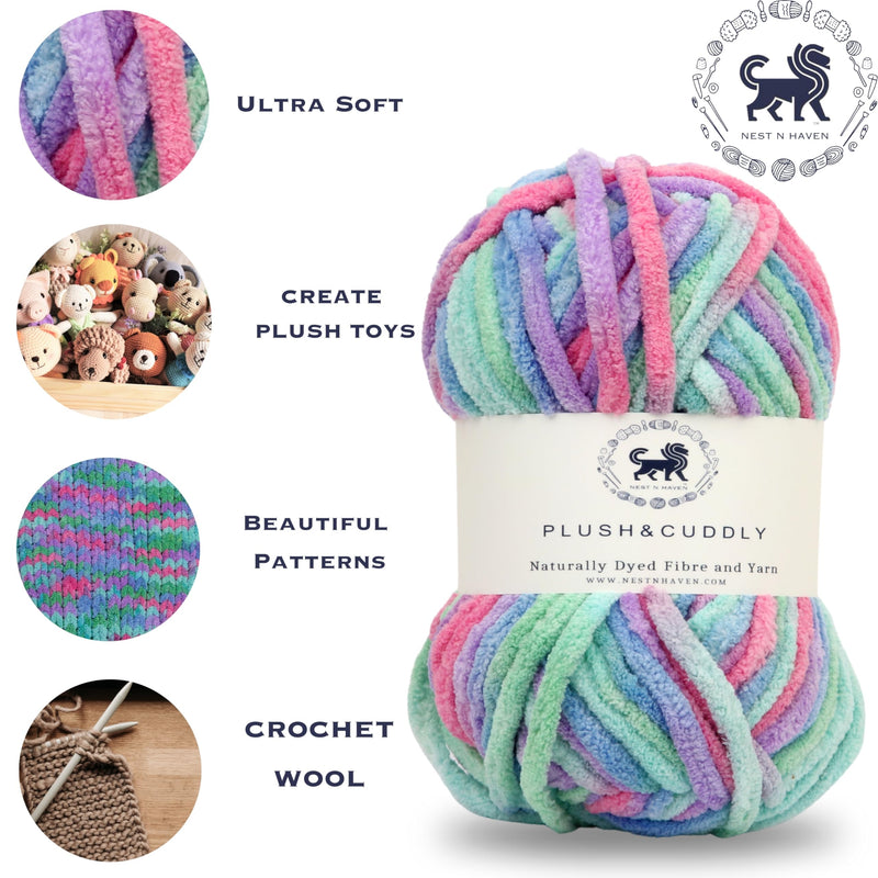 NESTNHAVEN,Wool, Plush & Cuddly, Chenille Yarn Supersoft Knitting Wool Ball, (1 Ball/100 Gram Each) Multi Colour Ball Suitable for Craft, Babywear, Baby Blankets, 5 Bulky, Shade no - NNHB004