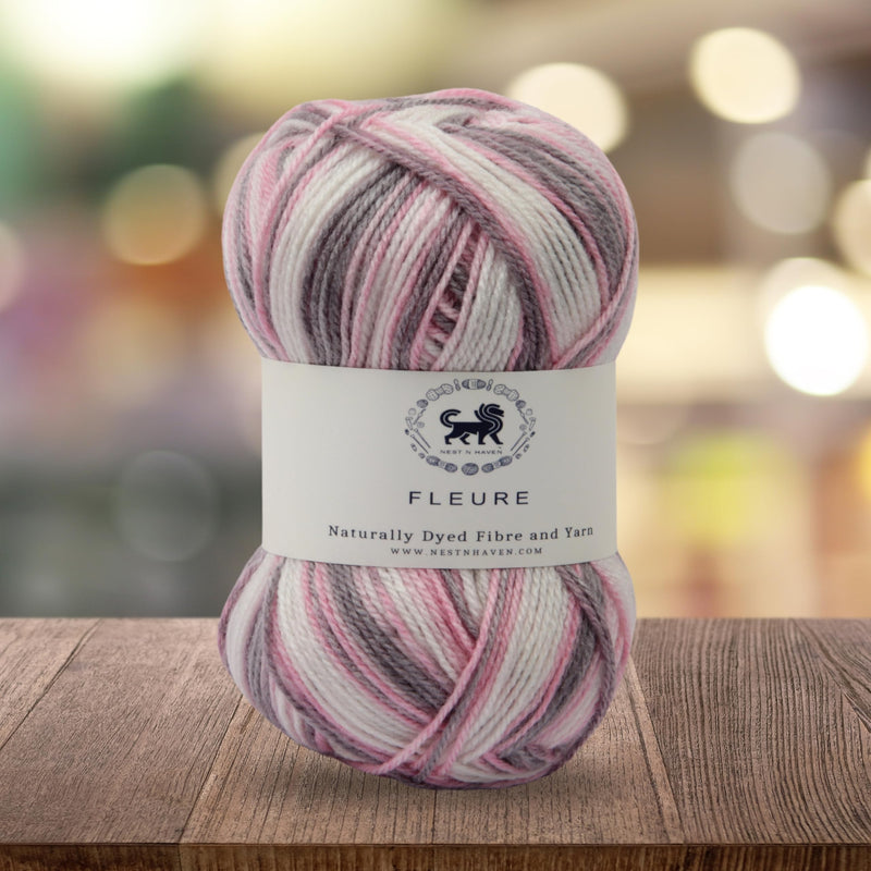 Nestnhaven Acrowools Fleure Hand Knitting and Crochet Yarn. Pack of 1 Ball - 100gms. Shade no - NNHF005 (Pink, White, Gey)