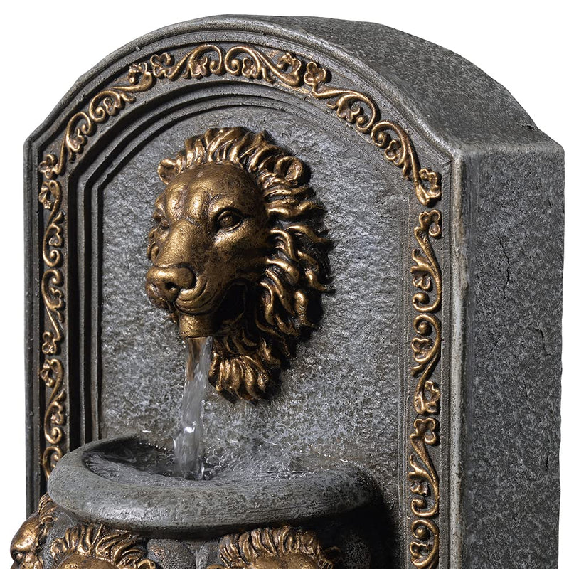 GOSSI 10.3 in Tall Tabletop Fountain Classic Lion Head Polyresin Indoor Zen Waterfall Fountain w/ Cobblestone Soothing Sounds for Office and Home Decor