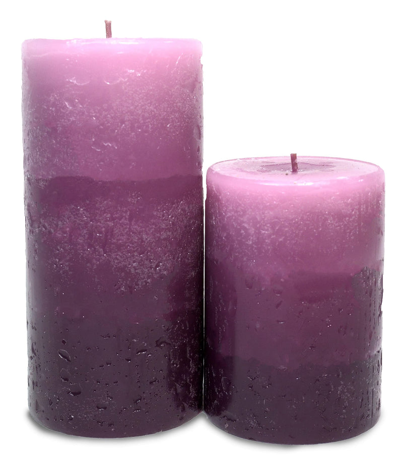 AURA Tritone Aroma Round Wax Scented Pillar Candle (Richly Lavender) - Set of 2