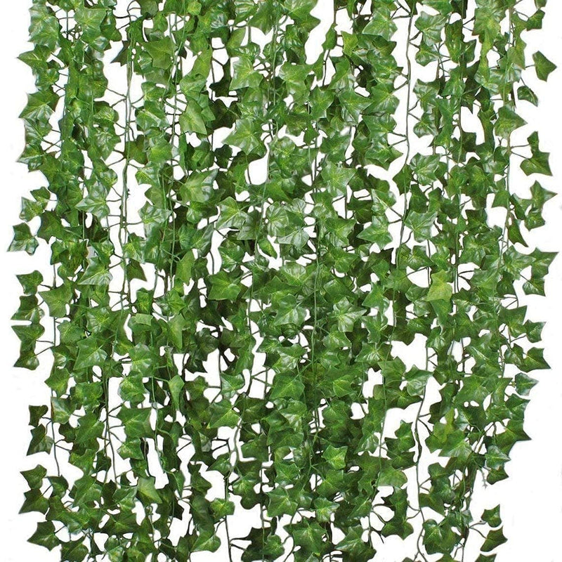 Swadesi Stuff Artificial Ivy Hanging Grass Creepers (Set Of 12), For Home Decoration, Wall Decoration 12 (7.5 Ft Long), Green - Plastic