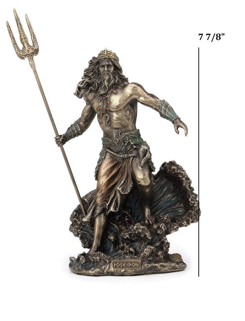 Veronese Design Resin Statues Greek God Poseidon Standing Over Crashing Waves Statue 6 X 10 X 3.75 Inches Bronze