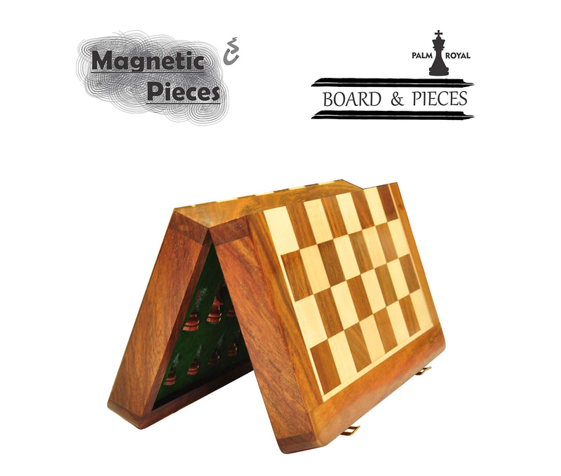 PALM ROYAL HANDICRAFTS Wooden Handmade Foldable Magnetic Chess Board Set Wooden with Magnetic Pieces and Extra Queens for Kids and Adults (12x12 Inches, Brown)