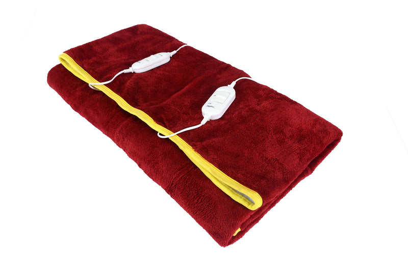 GoHome Double Bed Heating Electric Blanket With Two Controller Coral Fleece (150X150Cm)Red