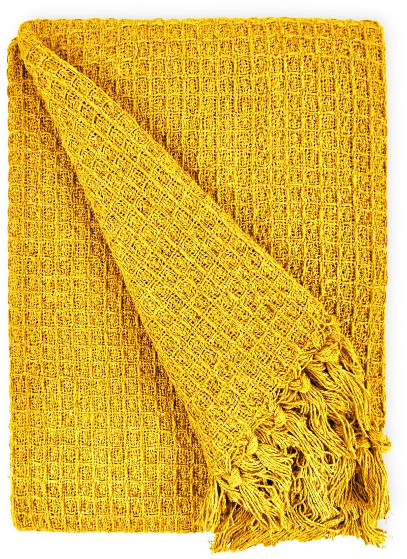 DOLCE CASA Soft Cotton Throw Blanket | Used Both Indoor and Outdoor | Blanket for Living Room, Sofa, Bed & Chair | 130x170 cm- Yellow.