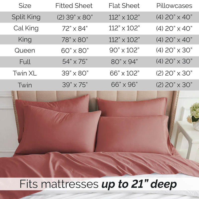 King, Marsala (Terra Cotta) : Southshore Fine Linens - Vilano Springs - 6 Piece - Extra Deep Pocket Sheet Set, King, Marsala (Terra Cotta)