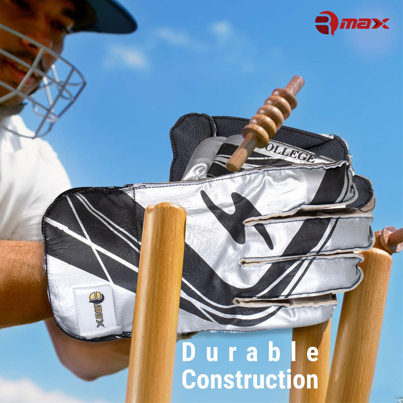 RMAX Rubber & PVC Cricket Wicket Keeping Gloves - Durable Construction, Superior Grip, High-Density Finger Protection, Ergonomic Design for Enhanced Flexibility and Comfort, (Senior)