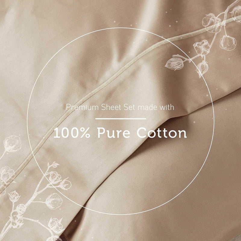 Hyde Lane 1000TC Organic Cotton Cal King Sheet Set Taupe| 4 Piece - Fitted, Flat Sheet & Shams | Stretches Up to 18” to Easily Cover Large Bed Sizes | Superior Softness - Shrink & Pilling Proof