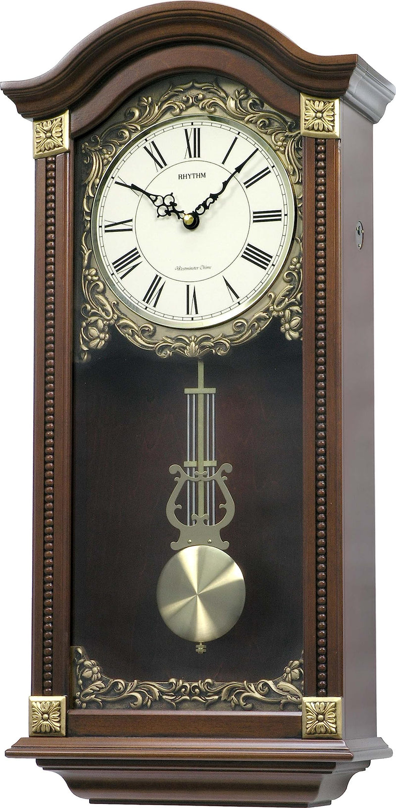 RHYTHM Japan Volume Control Pendulum Sip Wooden Case Analog Wall Clock (Brown, 28.5X59.0X12.0Cm)