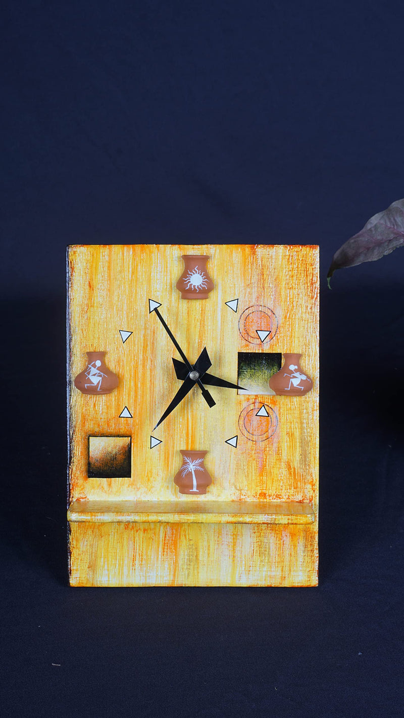 Wooden Table Clock Pots Painted