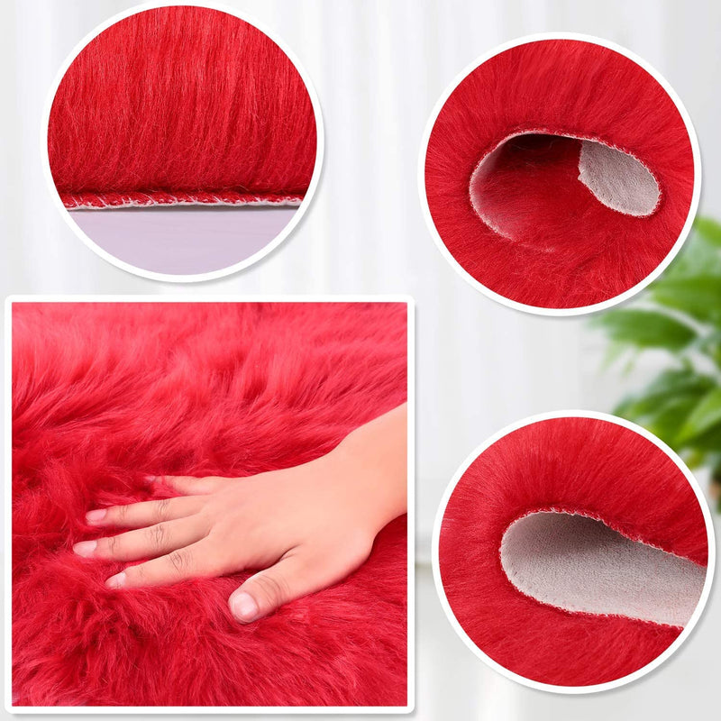 MEZON Heart Faux Fur Mat Soft Long Hair Kids Room Baby Photography Blanket Home Entrance Doormat Sofa Decorate Fluffy � 40x50 cm (Red)